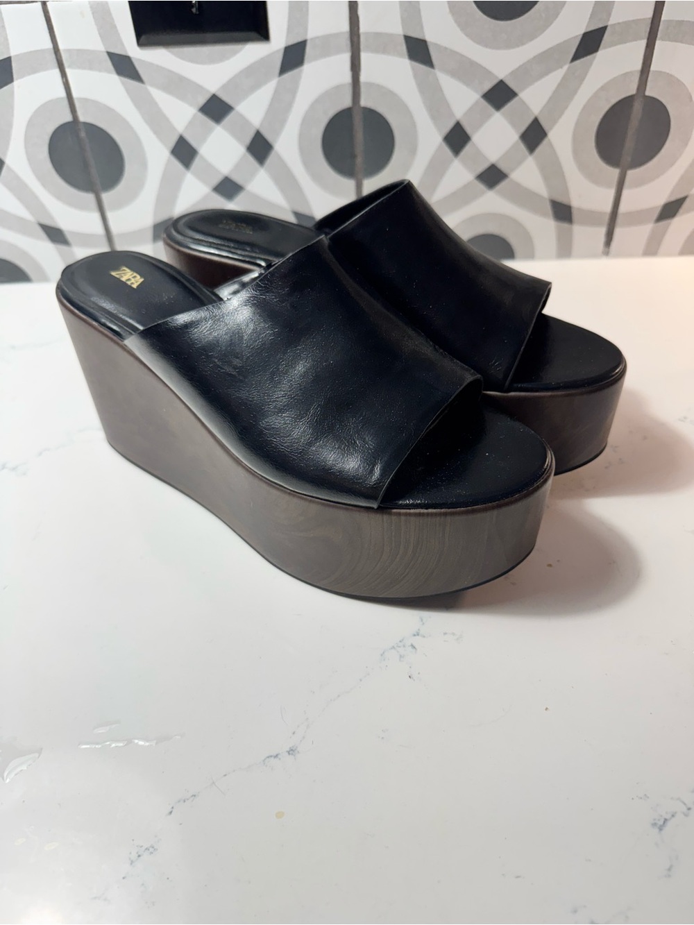 ZARA Platform Wedge Slide Sandals – Black – Size EU 40 / US 9 – Never Worn